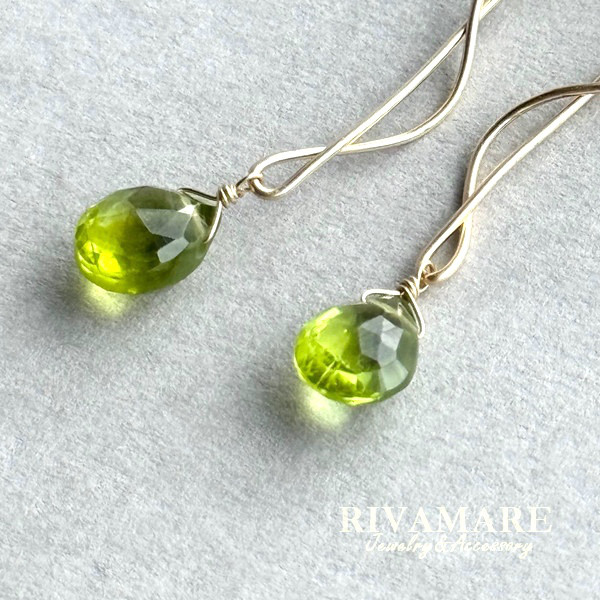 「イブニングエメラルド」ペリドット 曲線 直線 ゴールドフィルド ライン ピアス イヤリング変更可