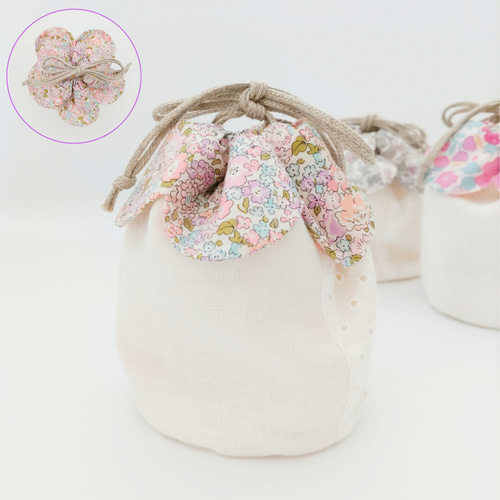 ハンドメイド 巾着 リバティプリント（受注制作】お花の丸底巾着  