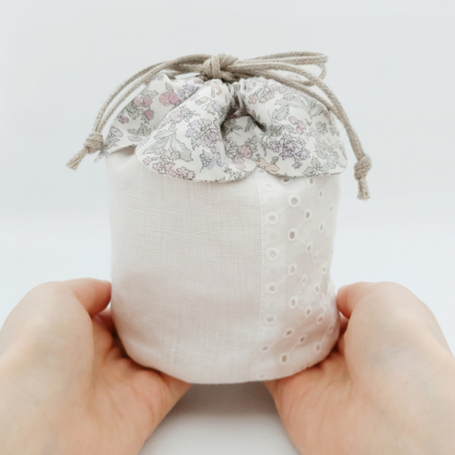 受注制作】お花の丸底巾着 リバティプリント プレゼント ポーチ 巾着袋  