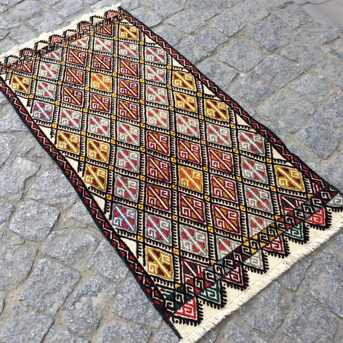 オールドキリム トルコ 手織りラグ 85x43cm カーペット・絨毯・ラグ 