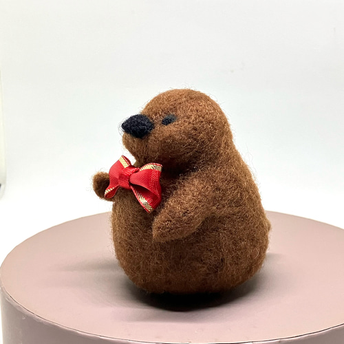 ペンギンさんとシマエナガさんの夜空のピンクッション　羊毛フェルト あしあとピンクッション✾選べる6色 羊毛フェルト雑貨✾ 羊毛フェルト