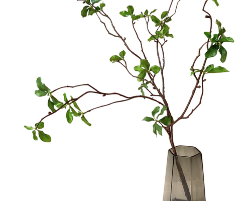 【美品】花と枝の装飾アート作品 倒しても溢れないお水 「癒しの枝物」ドウダンツツジ風フェイク