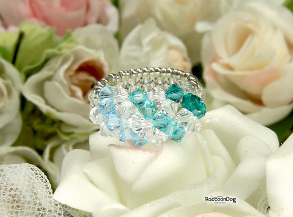 スワロ・水色系ドームリング（スワロ/プレシオサ ビーズリング