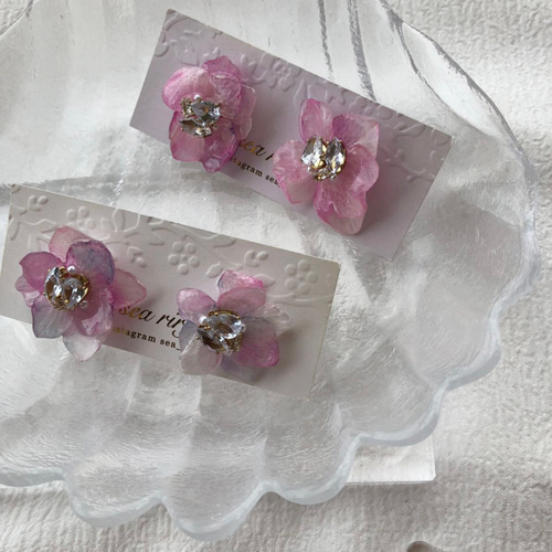 no.715 紫陽花のビジューピアス Bijoux ドライフラワー 本物のお花 
