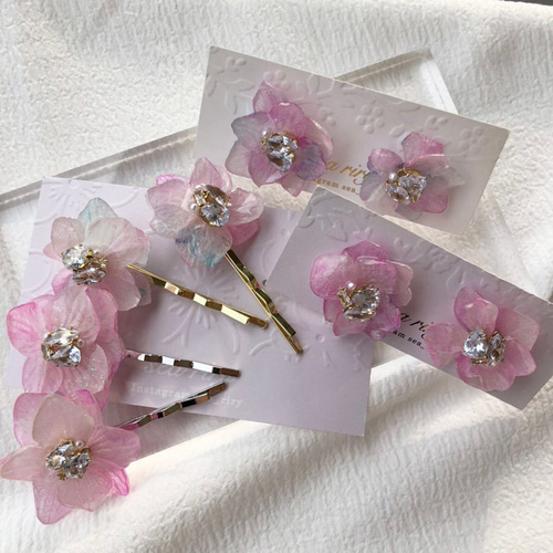 no.715 紫陽花のビジューピアス Bijoux ドライフラワー 本物のお花 