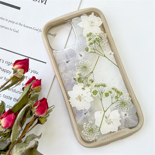 紫陽花iFace風押し花ケース、iPhoneのみ対応、手帳型、iPhone15
