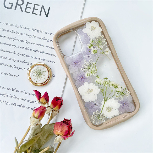 紫陽花iFace風押し花ケース、iPhoneのみ対応、手帳型、iPhone17、iPhone17pro、iPhone8