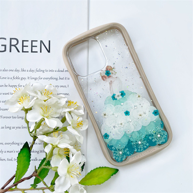 紫陽花iFace風押し花ケース、iPhoneのみ対応、手帳型、iPhone15、iPhone15pro、iPhone16