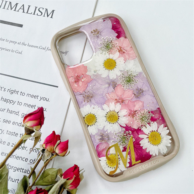 紫陽花iFace風押し花ケース、iPhoneのみ対応、手帳型、iPhone15、iPhone15pro、iPhone16