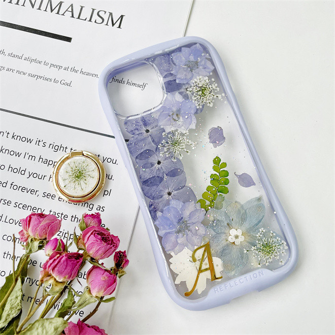 紫陽花iFace風押し花ケース、iPhoneのみ対応、手帳型、iPhone15、iPhone15pro、iPhone16