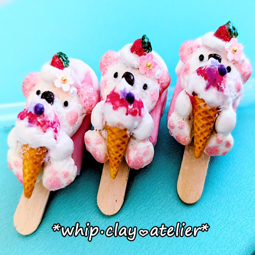 くま×ICECREAM リング IBloom - Marshmallow Bear's Strawberry Crepe MINI - Squishy