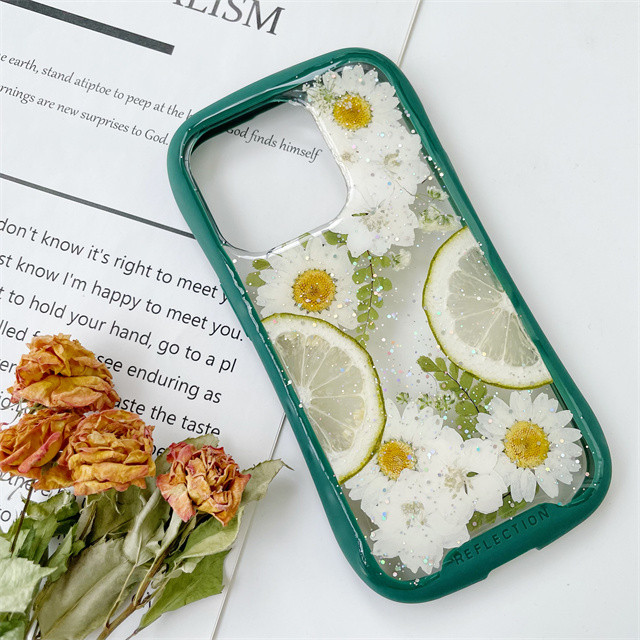 レモンiFace風押し花ケース、iPhoneのみ対応、手帳型、iPhone15、iPhone15pro、iPhone16