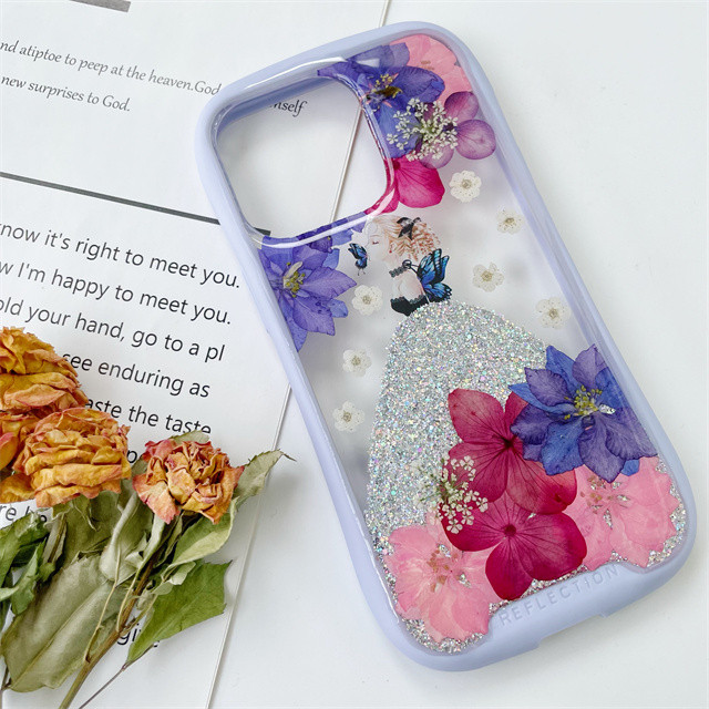 紫陽花iFace風押し花ケース、iPhoneのみ対応、手帳型、iPhone15、iPhone15pro、iPhone16
