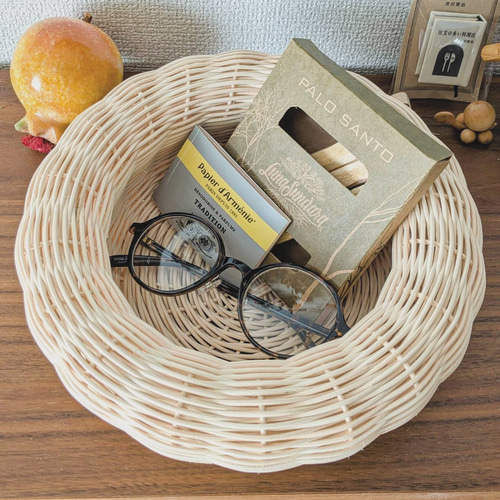 ラタンのぽわんかご |ナチュラルインテリア|小物入れ|北欧風| フリー