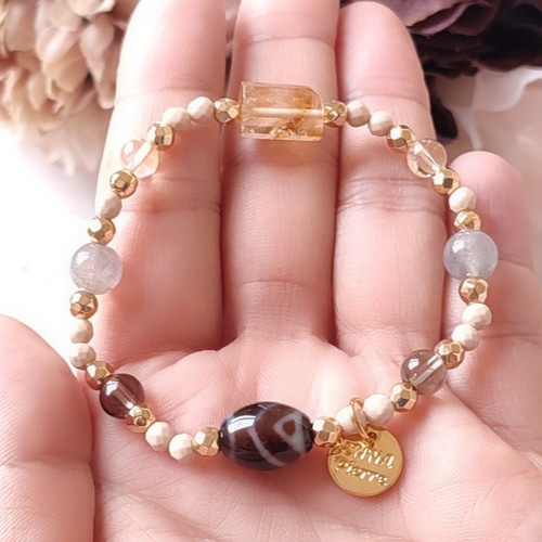 b.129 天然石アメジストとアパタイトのブレスレット・ハンドメイド