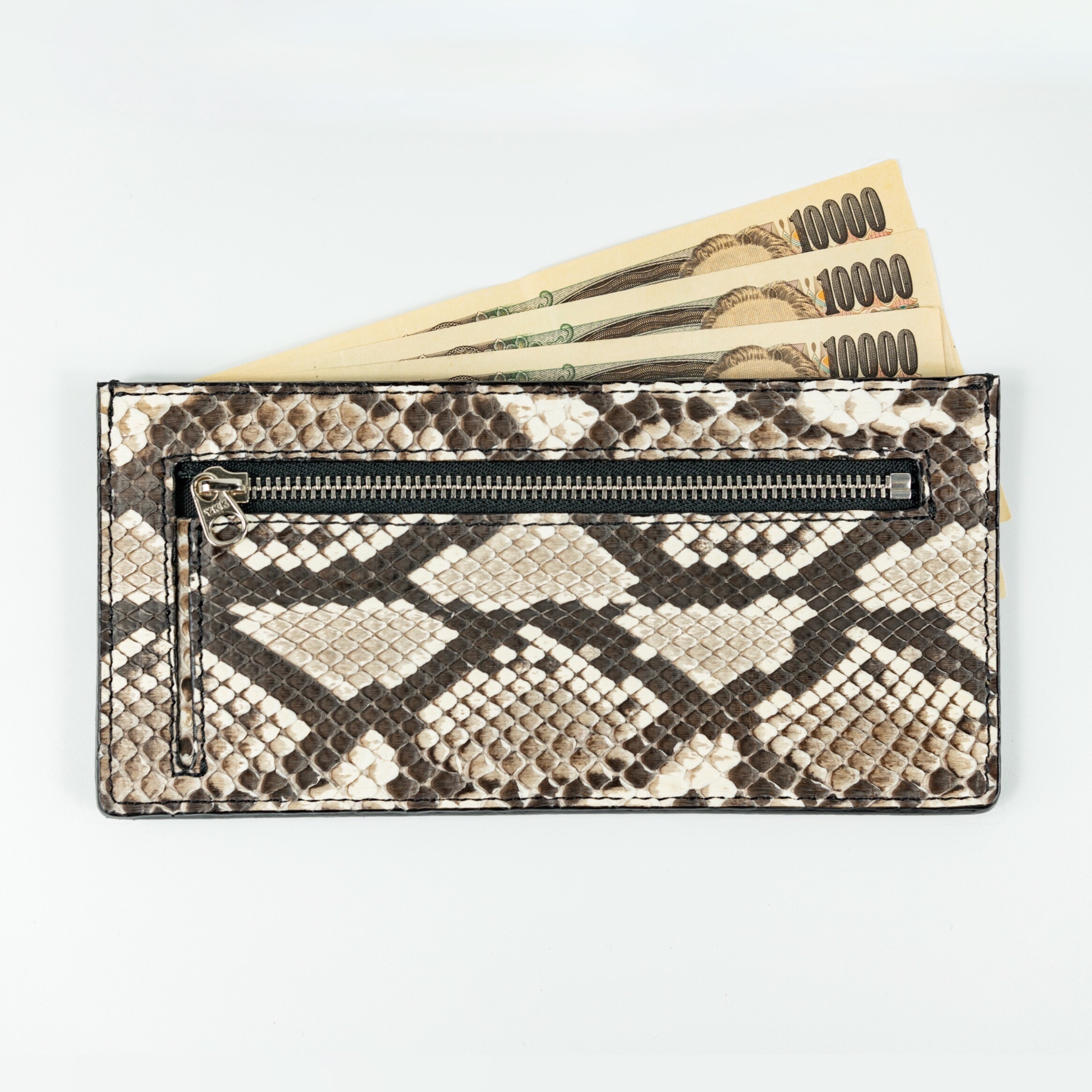 フラグメントケース✨キャッシュレス時代に最適な超薄型長財布　ダイヤモンドパイソン(ヘビ革)財布　ナチュラル