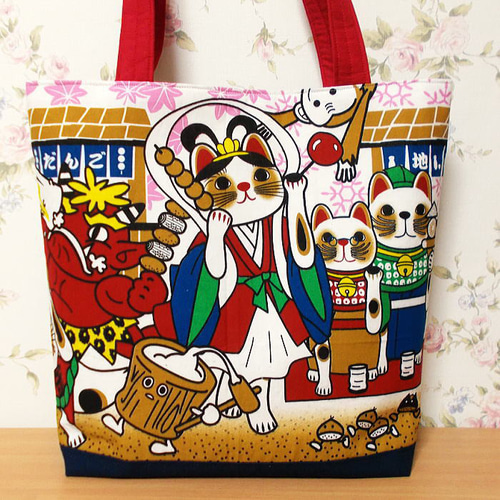 A4サイズ対応　帯　猫と蝶々　リメイク　江戸打紐ハンドルバッグ 猫 トートバッグ 横型 A4 ファスナー付き — Etamo