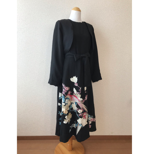 61★黒留袖★着物リメイク★ワンピース＆ボレロ★M★一点物★ 