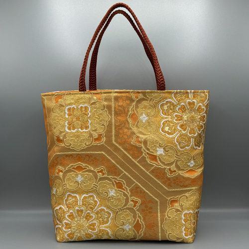 着物 帯 帯締め ハンドメイド トートバッグ リメイク オレンジ 金 