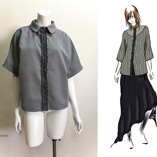 1点もの・デザイン画付き】2種素材（ストレッチツイル＆T/C先染め 