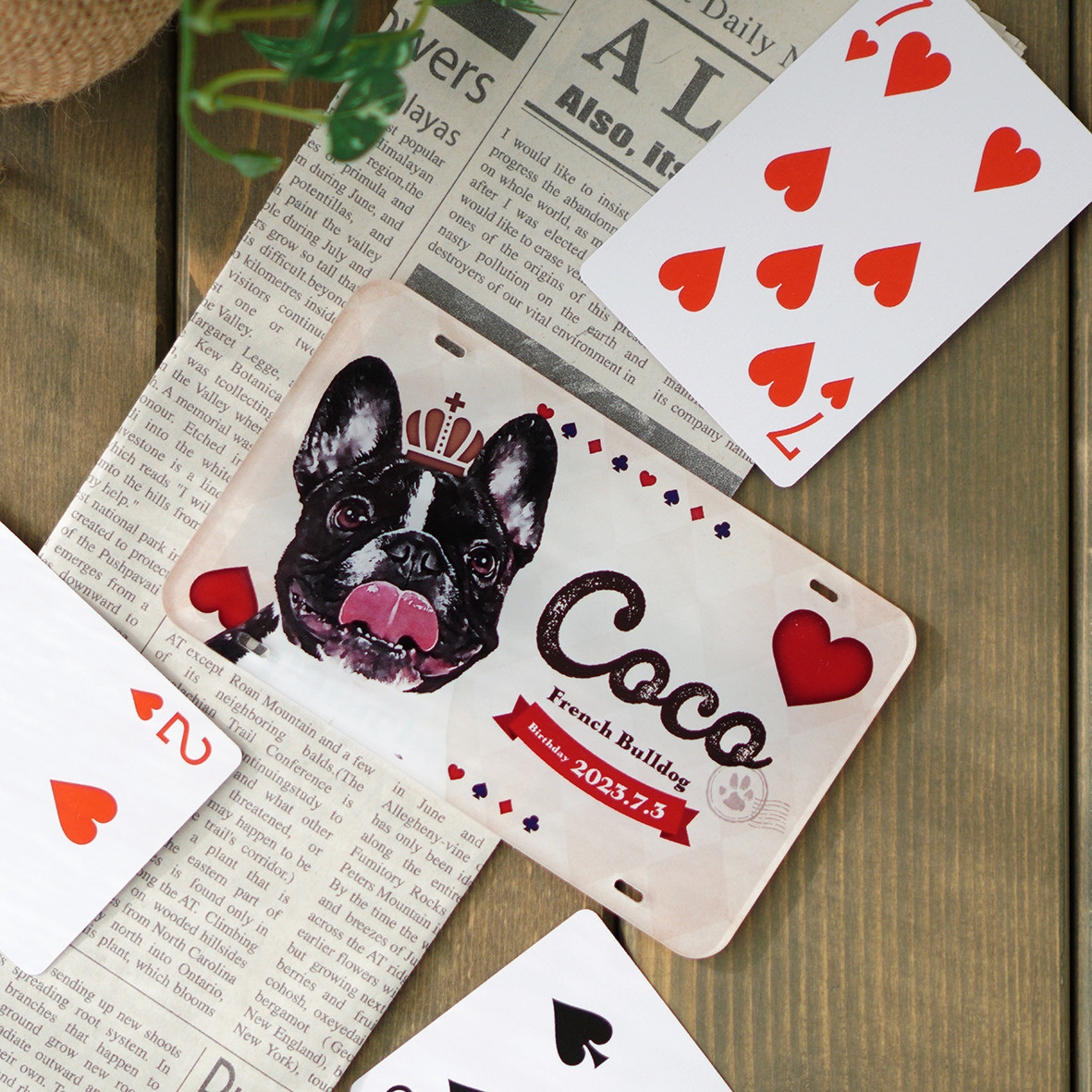 カートネームプレート〈トランプstyle〉★犬猫 うちの子 ペット ★オーダーメイド ★取付フック付き ★写真入り