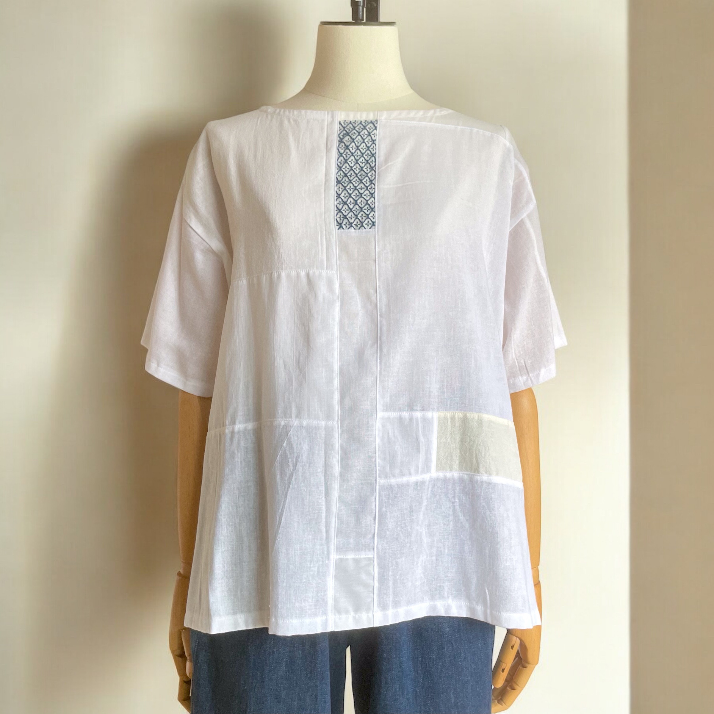 選べる刺し子  Tシャツ風ブラウス【送料込み】浴衣リメイク　ネイビー