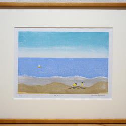 海遊び　木版画【送料無料】 2枚目の画像