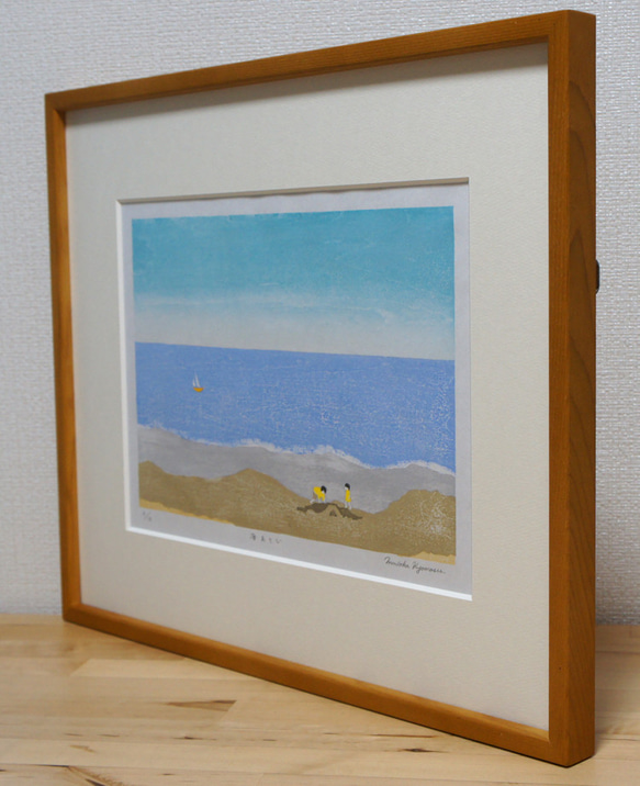 海遊び　木版画【送料無料】 3枚目の画像