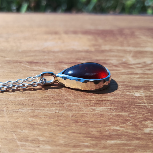 オレンジガーネットの純銀ネックレス/ヘソナイトガーネット ネックレス