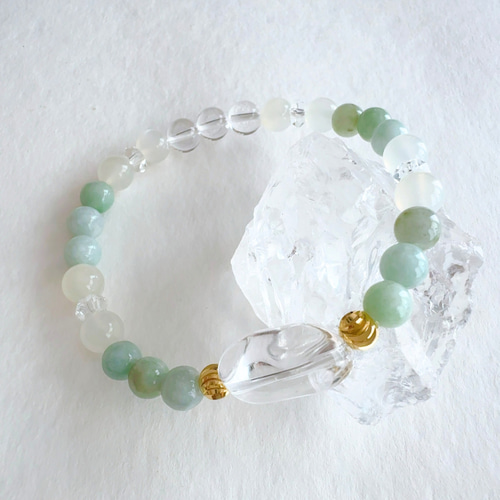 グリーンムーンストーン　7ミリ　天然石ブレスレット bracelet】水晶 ムーンストーン 翡翠 引き寄せ 天然石 ブレスレット