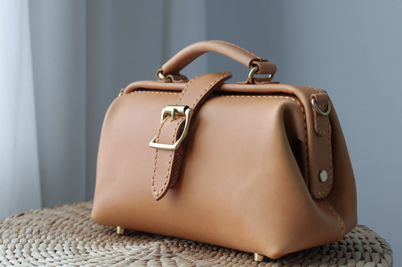 12色展開！大人気！横型がま口バッグ 手作りのレザーショルダーバッグレディース 総手縫い 5枚目の画像