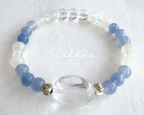 bracelet】水晶 ムーンストーン ダークアクアマリン 引き寄せ 天然石