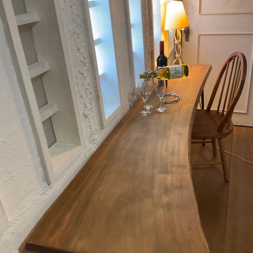 売り切れました。1940一枚板 カーブ ヒノキ カウンターテーブル