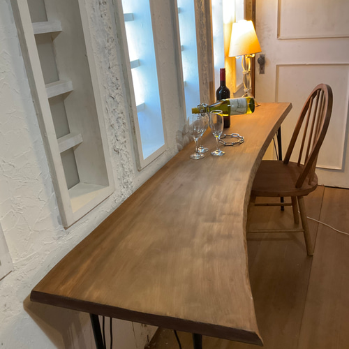 売り切れました。1940一枚板 カーブ ヒノキ カウンターテーブル