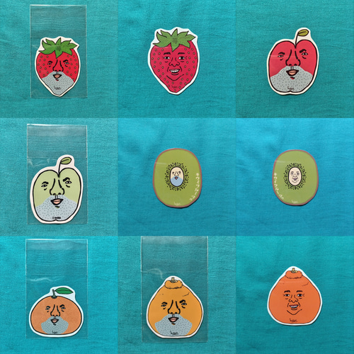 選べるステッカー4枚セット／くだものいろいろ（イチゴ、アップル  