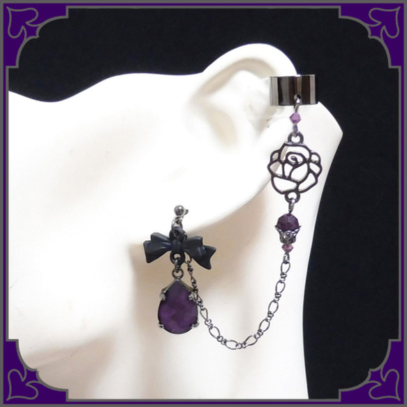 191 薔薇ランプワーク✖︎薔薇付きボタンカボション　ピアスorイヤリング 191 薔薇ランプワーク✖︎薔薇付きボタンカボション ピアスor