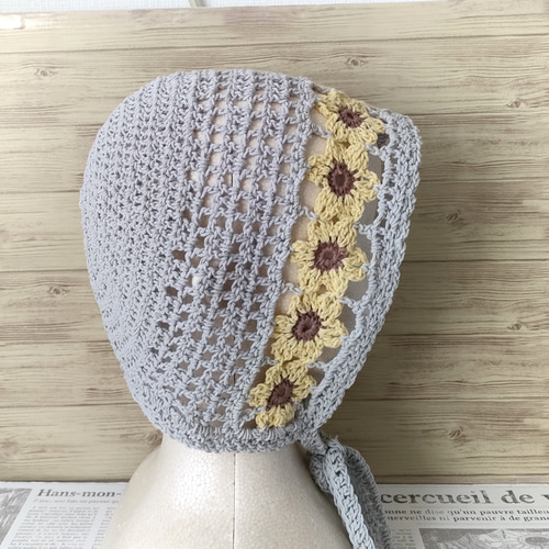 ボンネット クロシェハット ヘッドドレス フードニットキャップ