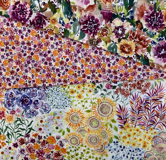 「Floribunda　リッチカラー花柄３枚セット」moda 生地 カットクロス　Create Joy Project 1枚目の画像