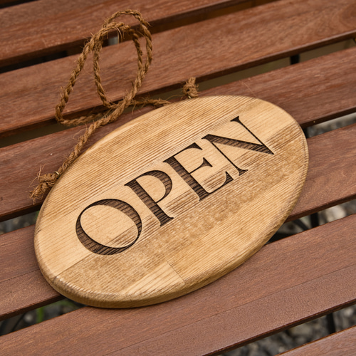 オーバル形の木製店舗看板 表札 OPEN CLOSED『選べるレトロ