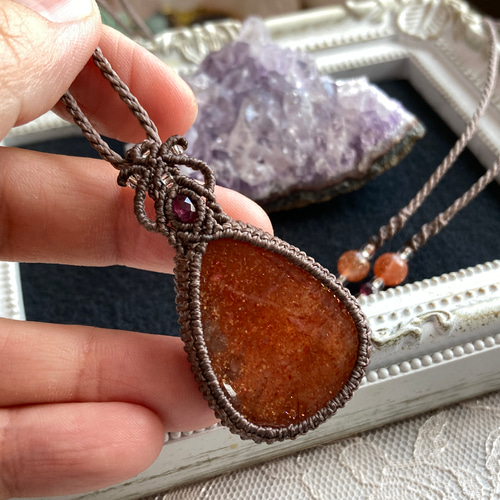 サンストーン マクラメ編みネックレス・マクラメネックレス ネックレス