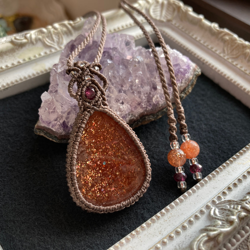 サンストーン マクラメ編みネックレス・マクラメネックレス ネックレス