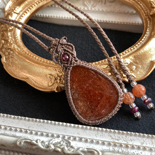 サンストーン マクラメ編みネックレス・マクラメネックレス ネックレス