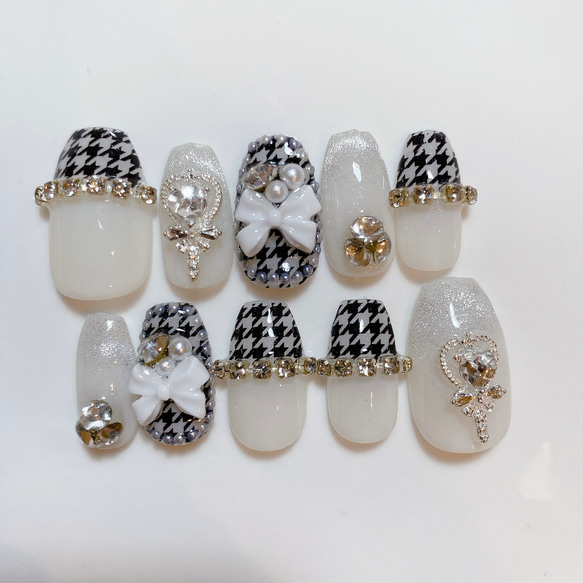 サイズオーダー 千鳥格子 千鳥柄ネイル ネイルチップ マグネット  