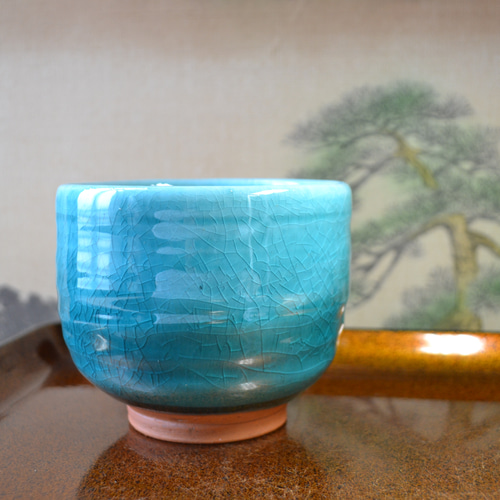 新着！】カフェオレボール(ターコイズブルー)コロン 抹茶茶碗 ☆萩焼