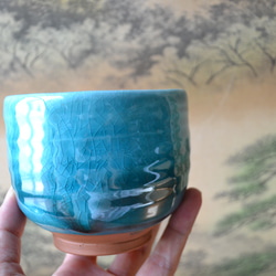 新着！】カフェオレボール(ターコイズブルー)コロン 抹茶茶碗 ☆萩焼