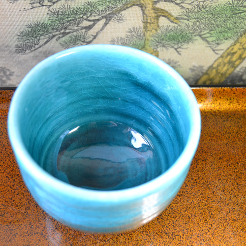 新着！】カフェオレボール(ターコイズブルー)コロン 抹茶茶碗 ☆萩焼