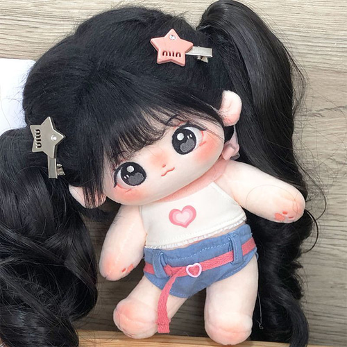ぬいぐるみ 着せ替え 20cm 黒髪 ポニテール ツインポニーテールのペア 20cm 着せ替えぬいぐるみ用ウィッグ