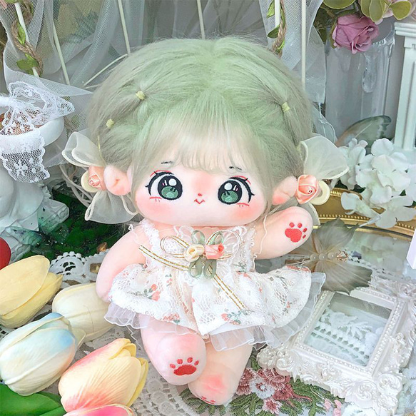 20cm 着せ替えぬいぐるみ 無属性 着せ替え人形 緑の髪緑の目女の子 綿