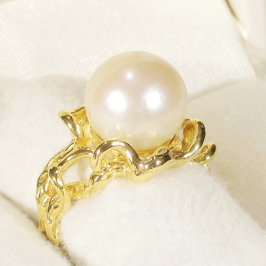 12.60ct、12mm南洋真珠とSV925の指輪（リングサイズ：10号、サイズ変更無料、K18イエローゴールドメッキ）