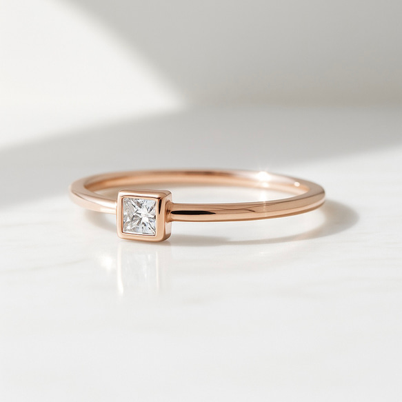 モアサナイト 重ね付けリング｜プリンセスカット4mm＆エタニティ2mm（PG×PT） 2枚目の画像
